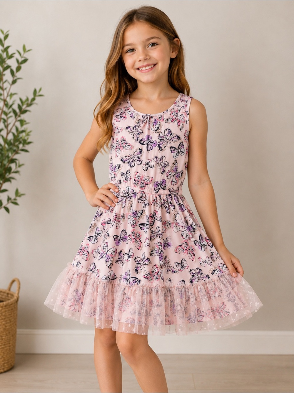 Epic Threads Pink‎ Butterfly Print Kids Dress Youth 6